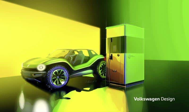 Seriennahe Designstudie der flexiblen Schnellladesäule von VW