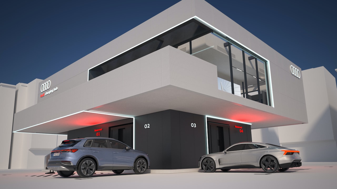 Audi und die Nürnberger Messe starten Bauarbeiten für weltweit ersten „Audi charging hub“